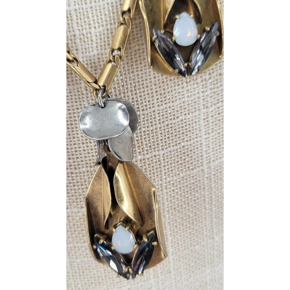 J. Crew Mixed Metal Glass Rhinestone Costume Statement Necklace Faux Opal - Picture 3 of 7